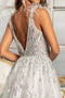 Elizabeth K GL3048 Feather Glitter Print Gown