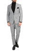 Ferrecci Men's Conrad Skinny Slim Fit Grey 2 Piece Glen Plaid Peak Lapel Suit