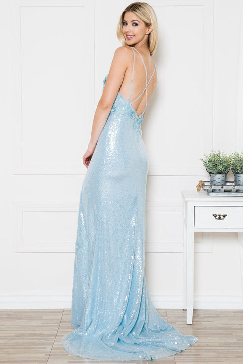 Amelia Couture 5020 Fitted Gown with 3D Floral Sequins and Slit