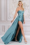 Amelia Couture BZ032 Fitted Strapless Beaded Gown with Slit