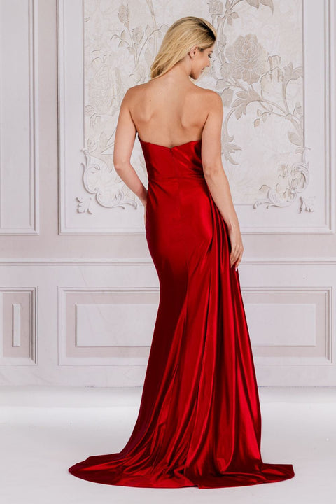 Amelia Couture BZ032 Fitted Strapless Beaded Gown with Slit