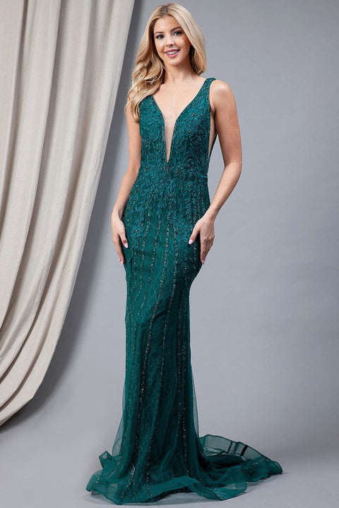 Amelia Couture 2103 Sophisticated Fitted Gown with Embroidered Lace Detailing