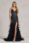 Nox Anabel Feather Gown with Fitted Glitter Print C1119