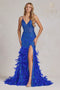 Nox Anabel Feather Gown with Fitted Glitter Print C1119