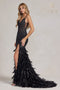 Nox Anabel Feather Gown with Fitted Glitter Print C1119