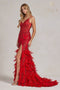 Nox Anabel Feather Gown with Fitted Glitter Print C1119