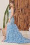 Nox Anabel Feather Gown with Fitted Glitter Print C1119