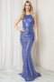 Amelia Couture 5043 Fitted Halter Gown with Sequin, Sheer Detailing, and Slit