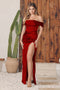 Nox Anabel Off-Shoulder Satin Gown with Fitted Corset and Slit R1236