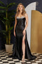 Nox Anabel Sleeveless Fitted Satin Gown with Beading and Slit E1242