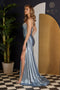 Nox Anabel Sleeveless Fitted Satin Gown with Beading and Slit E1242