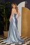 Nox Anabel Sleeveless Fitted Satin Gown with Beading and Slit E1242