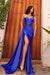 Nox Anabel One-Shoulder Fitted Satin Gown with Slit E1239