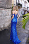 Nox Anabel Q1389 Off-the-Shoulder Fitted Sequin Gown with Side Slit