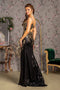 GLS Gloria GL3370 Fitted Sequin Print Sleeveless Slit Gown