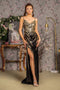 GLS Gloria GL3370 Fitted Sequin Print Sleeveless Slit Gown