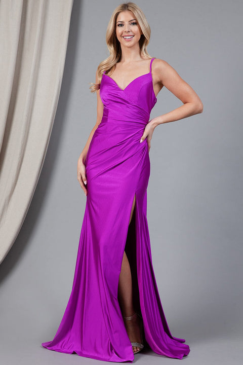Amelia Couture 391 Fitted Sleeveless Lycra Gown with Slit