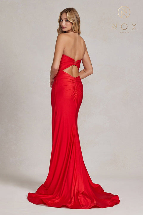 Nox Anabel Strapless Fitted Gown with Slit T1139