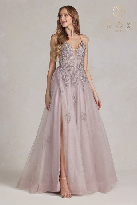 Nox Anabel A-line Tulle Gown with Floral Appliqué G1149