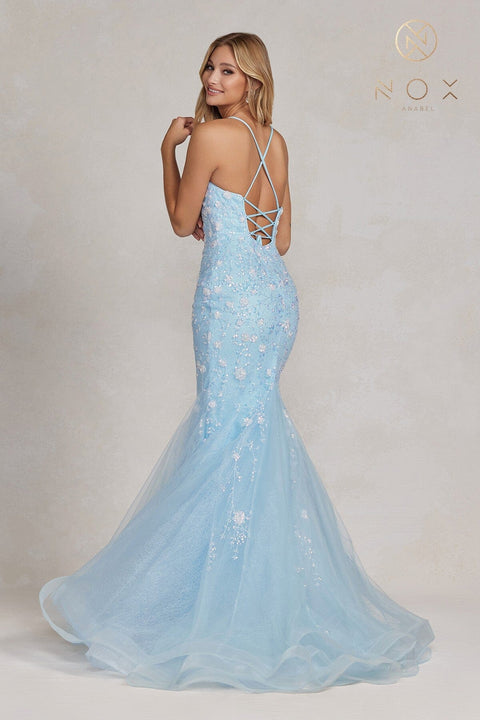 Nox Anabel Floral Beaded V-Neck Mermaid Gown C1117