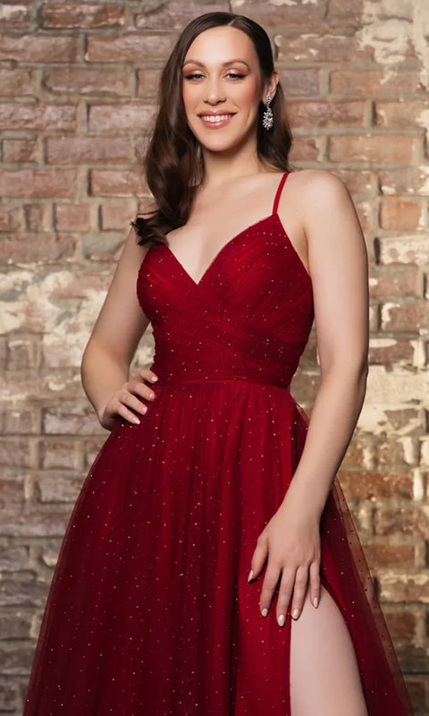 May Queen RQ8196 - Strappy Back V-Neckline Gown