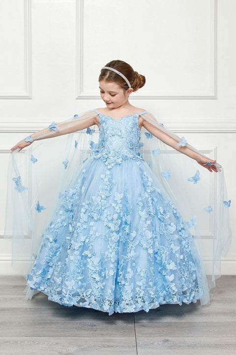 Bella Princess PK1001 girls 3d butterfly cape ball gown by petite adele pk1001 — image 10.0