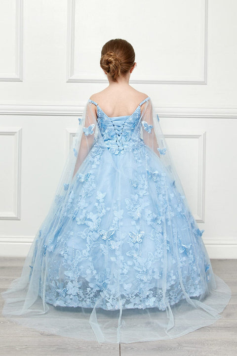 Bella Princess PK1001 girls 3d butterfly cape ball gown by petite adele pk1001 — image 2.0