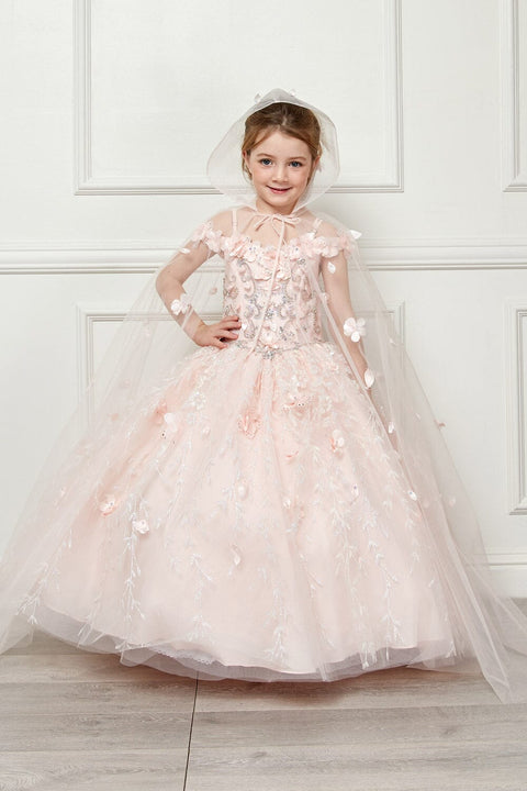 Bella Princess PK1004 girls 3d floral cloak ball gown by petite adele pk1004 — image 1.0