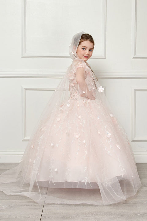Bella Princess PK1004 girls 3d floral cloak ball gown by petite adele pk1004 — image 12.0