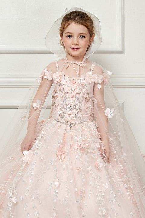 Bella Princess PK1004 girls 3d floral cloak ball gown by petite adele pk1004 — image 3.0
