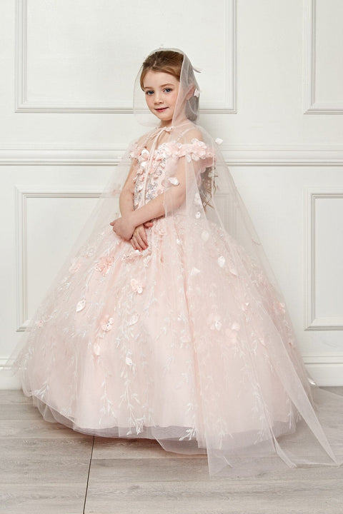 Bella Princess PK1004 girls 3d floral cloak ball gown by petite adele pk1004 — image 8.0