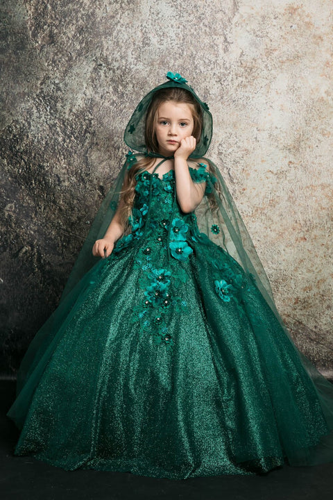 Bella Princess PK1002 girls 3d floral glitter cloak ball gown by petite adele pk1002 — image 1.0