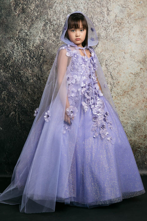 Bella Princess PK1002 girls 3d floral glitter cloak ball gown by petite adele pk1002 — image 9.0