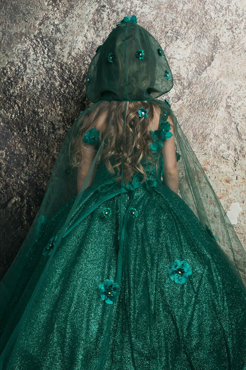 Bella Princess PK1002 girls 3d floral glitter cloak ball gown by petite adele pk1002 — image 5.0