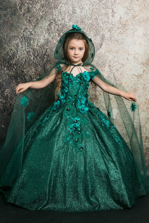 Bella Princess PK1002 girls 3d floral glitter cloak ball gown by petite adele pk1002 — image 7.0