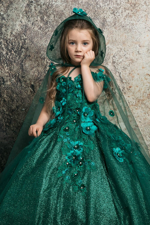 Bella Princess PK1002 girls 3d floral glitter cloak ball gown by petite adele pk1002 — image 3.0