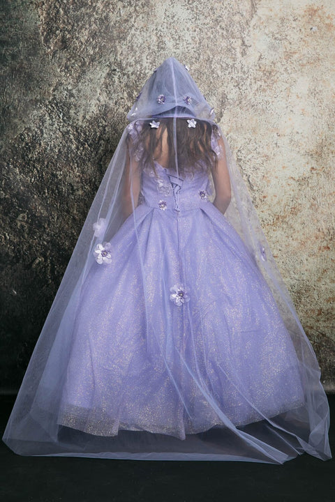 Bella Princess PK1002 girls 3d floral glitter cloak ball gown by petite adele pk1002 — image 10.0
