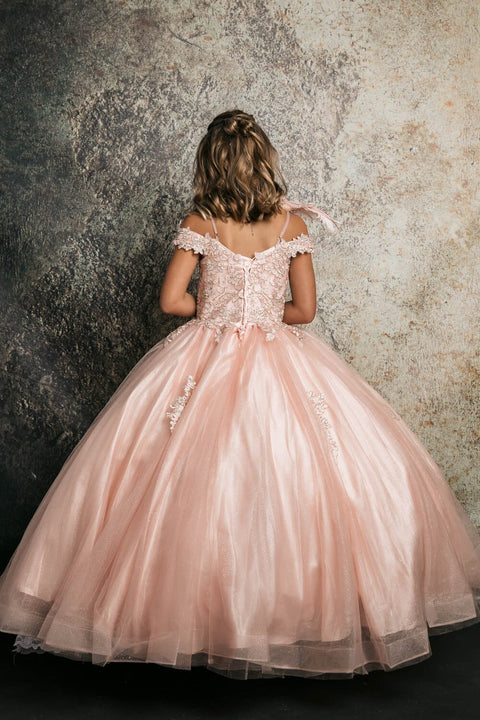 Bella Princess C338 girls applique off shoulder gown by petite adele c338 — image 13.0