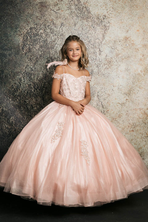 Bella Princess C338 girls applique off shoulder gown by petite adele c338 — image 8.0