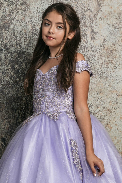 Bella Princess C338 girls applique off shoulder gown by petite adele c338 — image 6.0