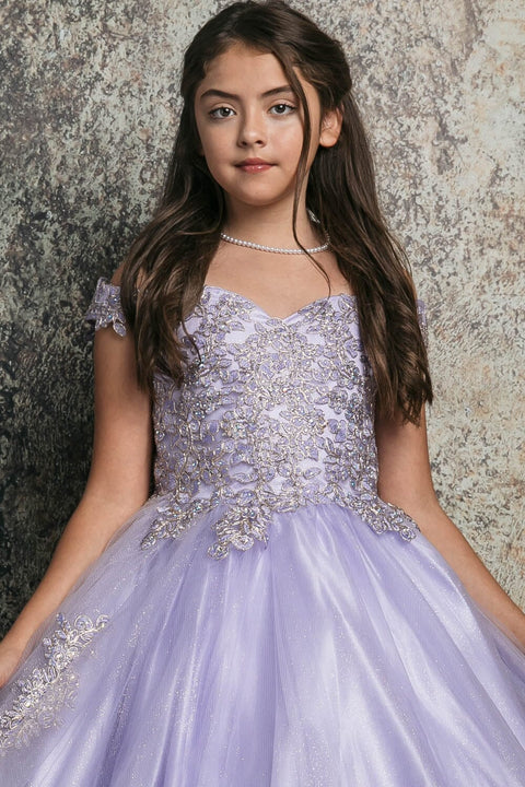 Bella Princess C338 girls applique off shoulder gown by petite adele c338 — image 3.0