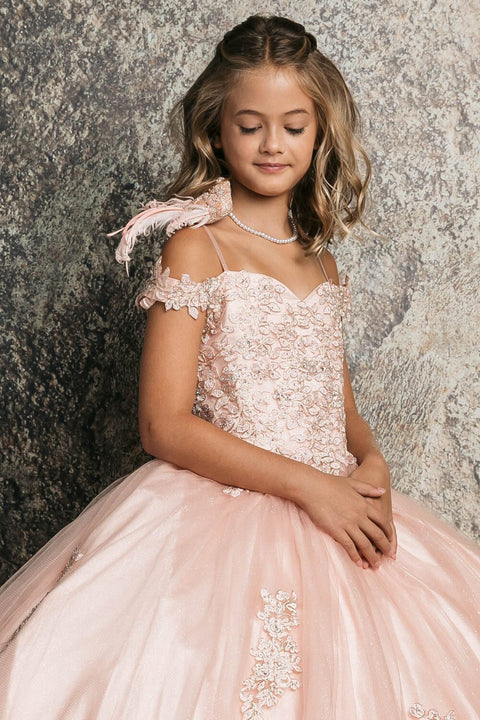 Bella Princess C338 girls applique off shoulder gown by petite adele c338 — image 12.0