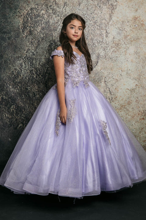 Bella Princess C338 girls applique off shoulder gown by petite adele c338 — image 7.0