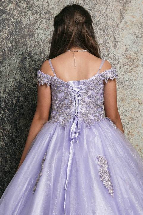 Bella Princess C338 girls applique off shoulder gown by petite adele c338 — image 4.0