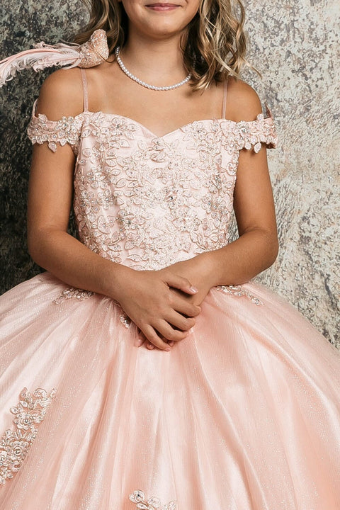 Bella Princess C338 girls applique off shoulder gown by petite adele c338 — image 10.0