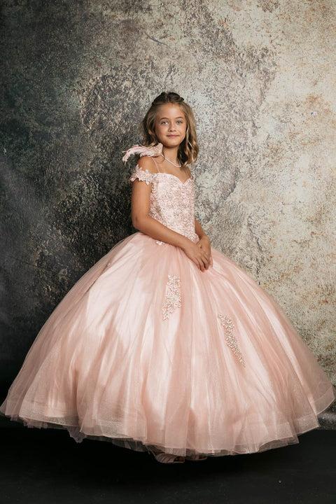Bella Princess C338 girls applique off shoulder gown by petite adele c338 — image 11.0