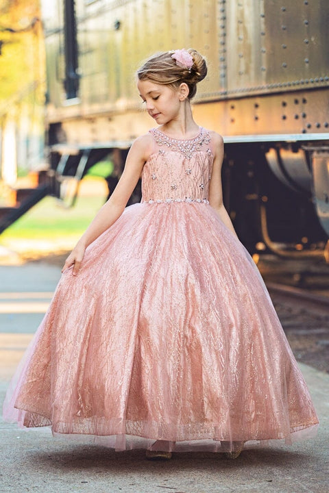Bella Princess C334 girls beaded sleeveless glitter gown by petite adele c334 — image 1.0