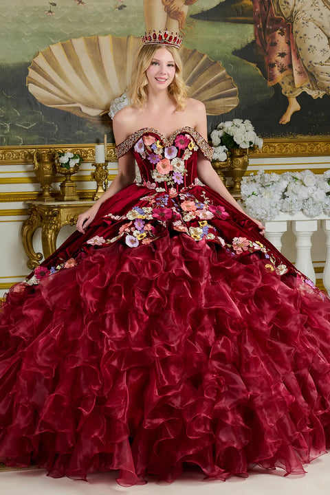 Elizabeth K GL3638 Off Shoulder Ruffled Ball Quinceañera Dress