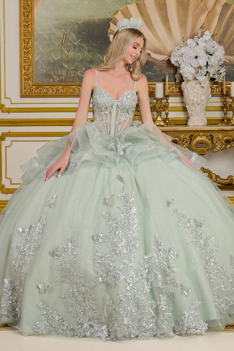 Elizabeth K GL3649 V-Neck Ruffled Ball Quinceañera Dress