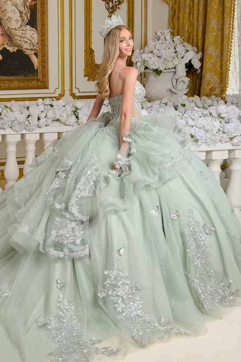 Elizabeth K GL3649 V-Neck Ruffled Ball Quinceañera Dress